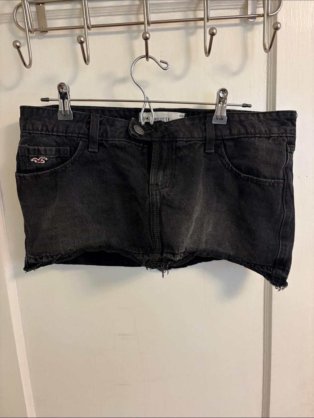 Hollister Black Denim Frayed Hem Jean Skort